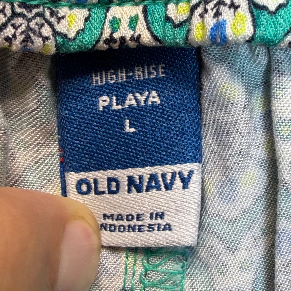 Old Navy Shorts Womens L Green Rayon Viscose Playa High Rise Geometric Pockets - Picture 5 of 9